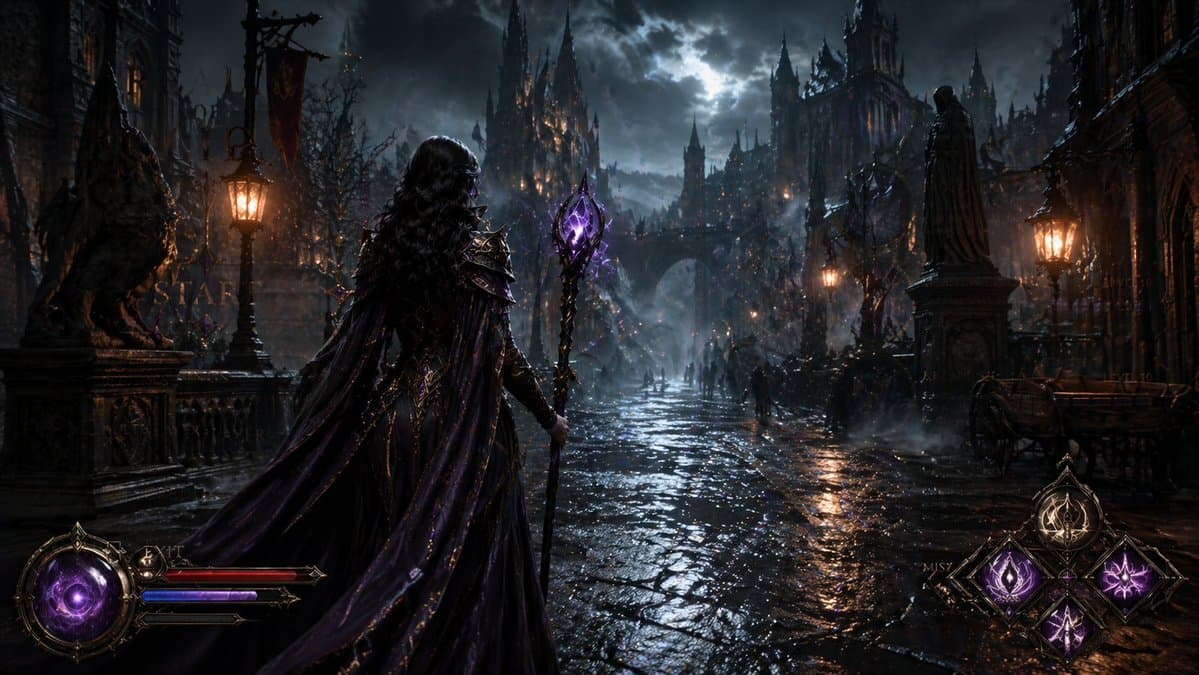 Dark Medieval Sorceress Scene - AI image template preview