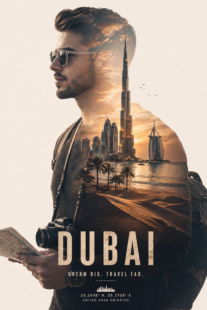Cinematic Double Exposure Traveler - AI image template preview