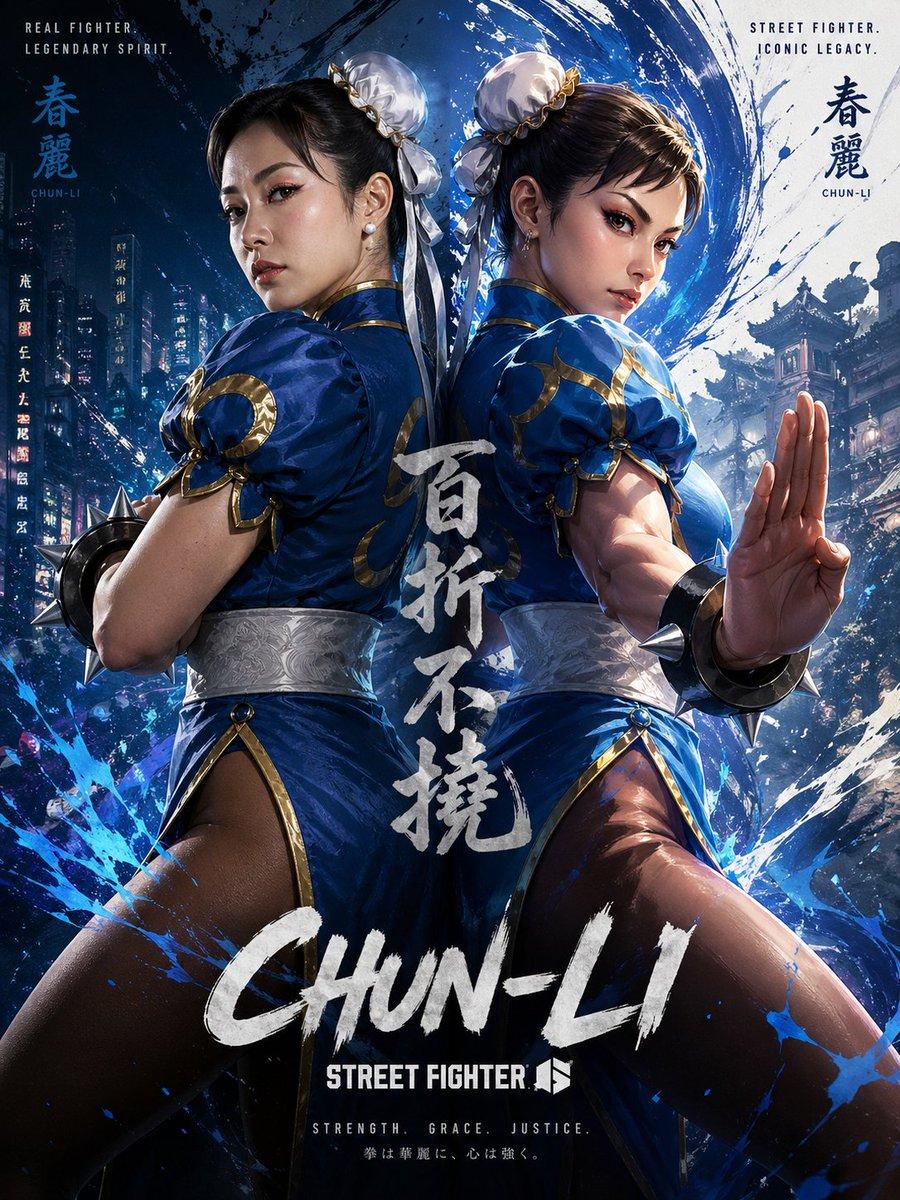 Chun-Li Digital vs Real Poster - AI image template preview