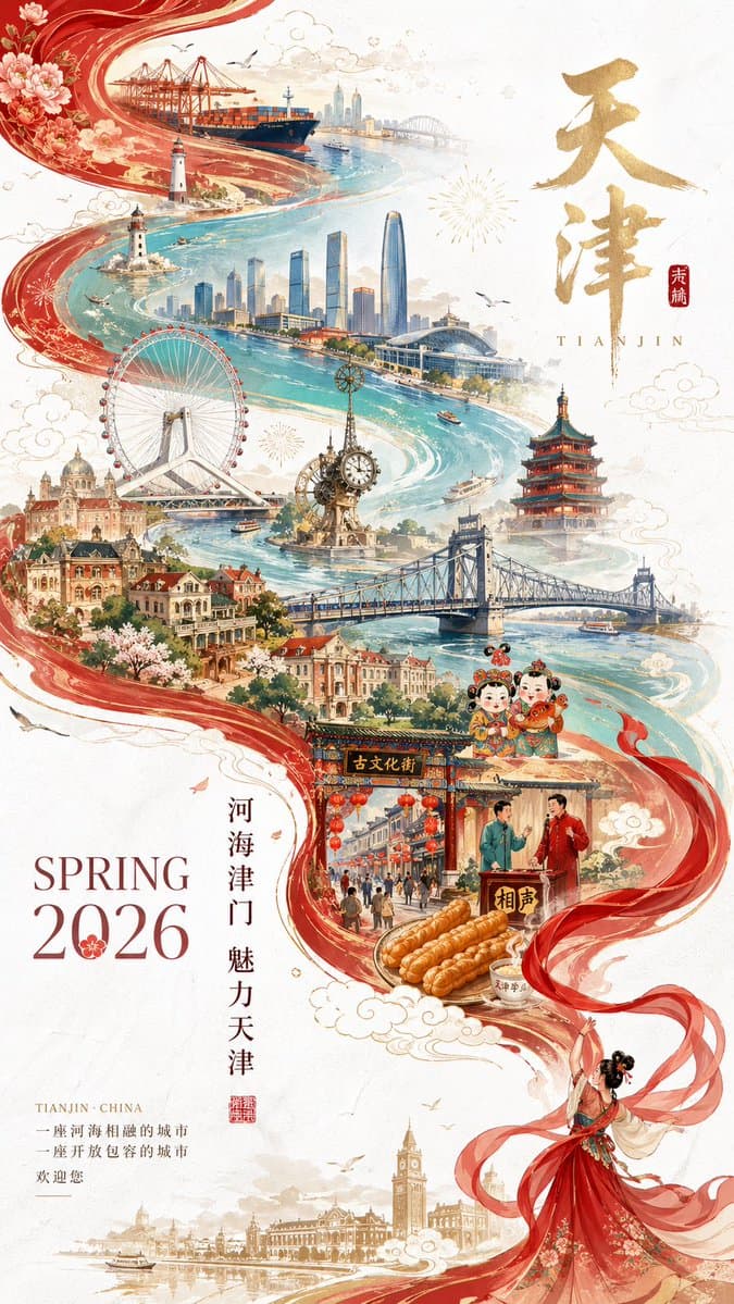 Tianjin City Promotional Poster Prompt - AI image template preview