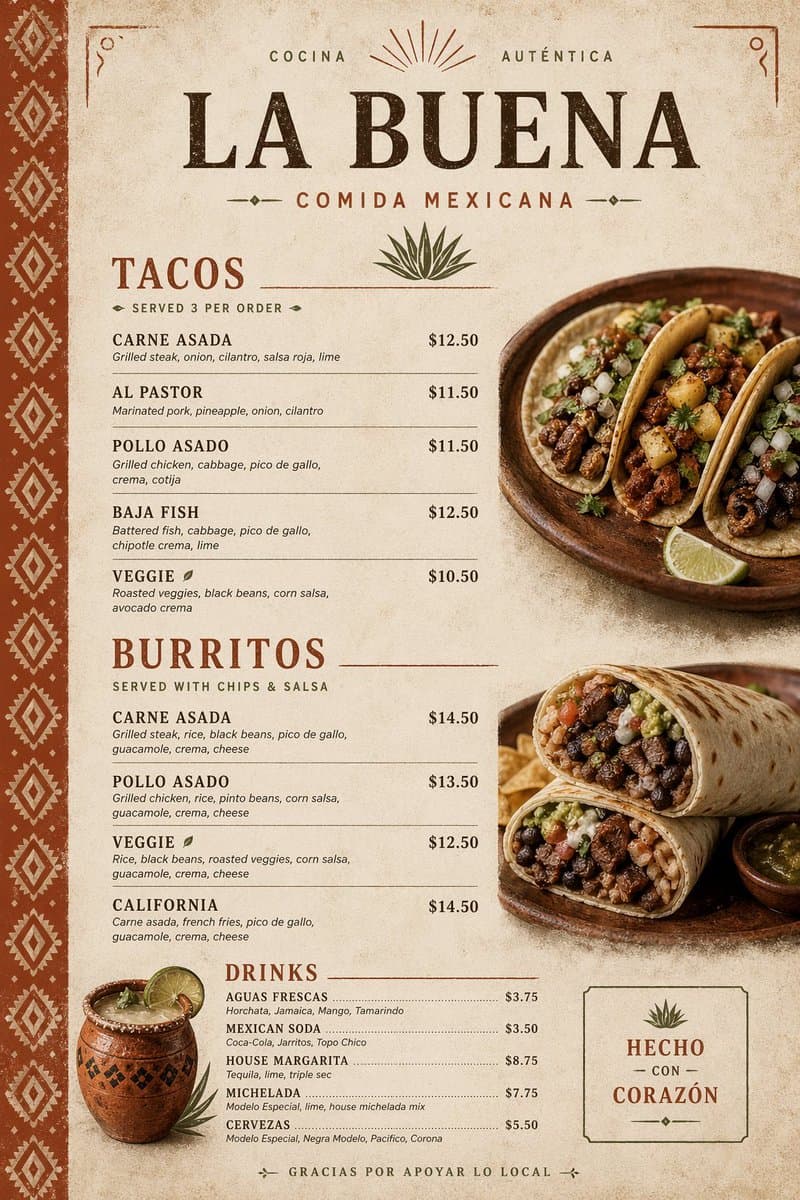Modern Mexican Restaurant Menu Design - AI image template preview