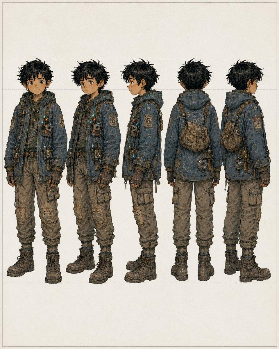 Five-View Boy Scavenger Turnaround - AI image template preview