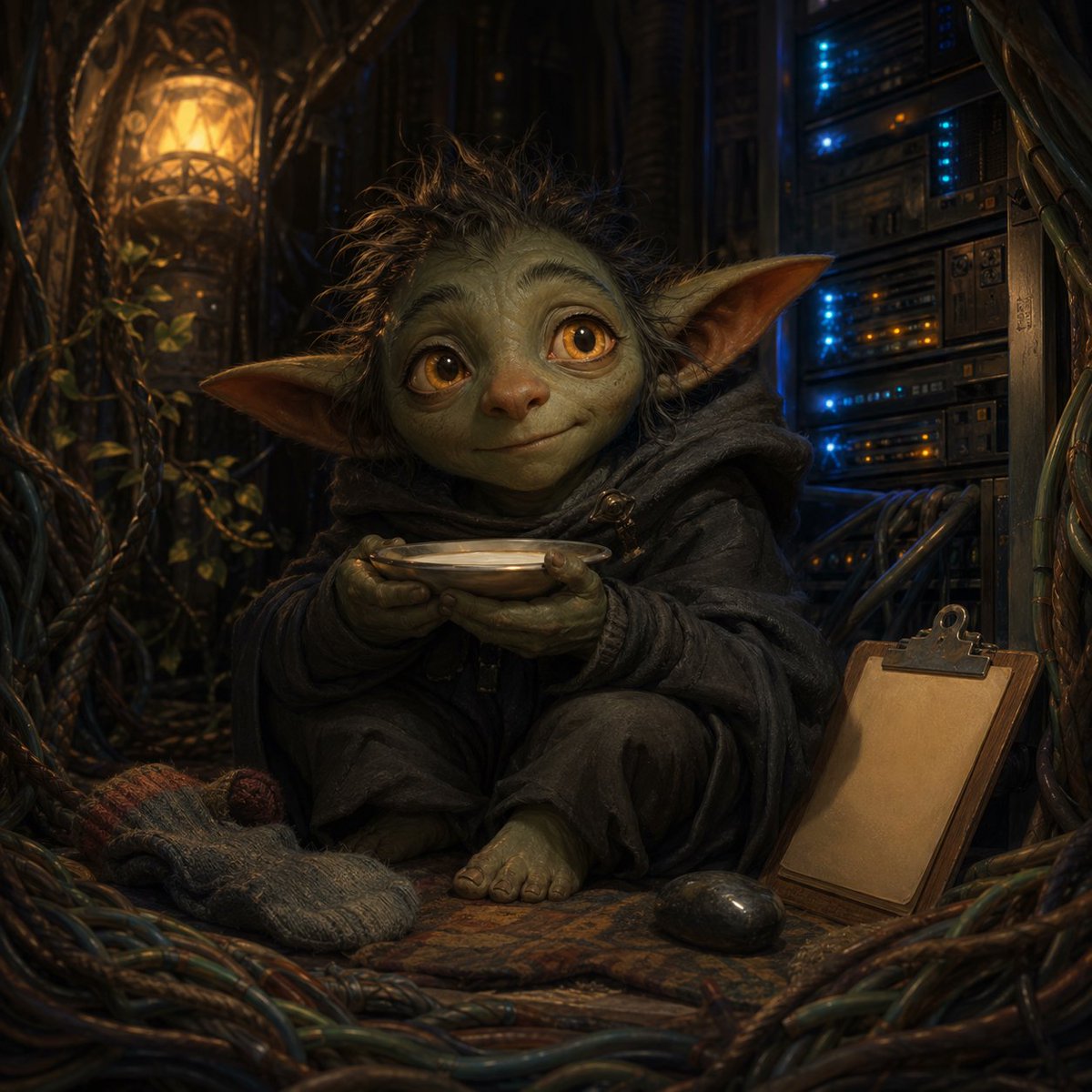 Fantasy Creature With Milk in Server Room - AI image template preview