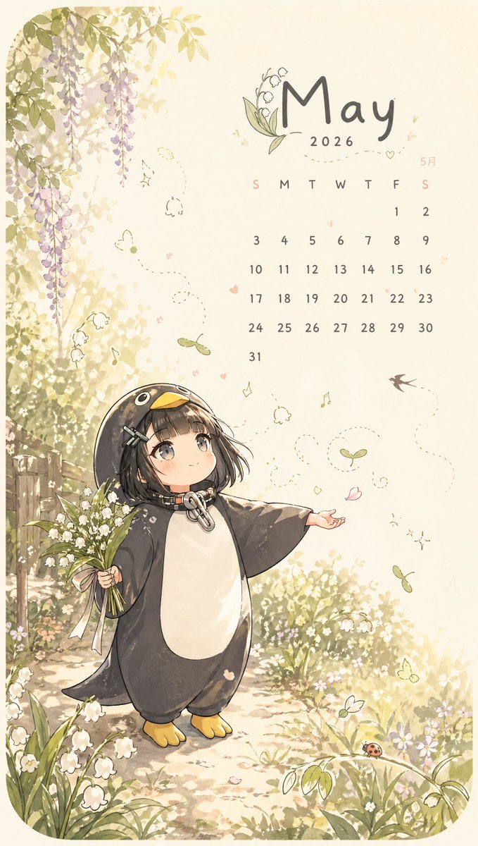 Whimsical May Spring Calendar - AI image template preview