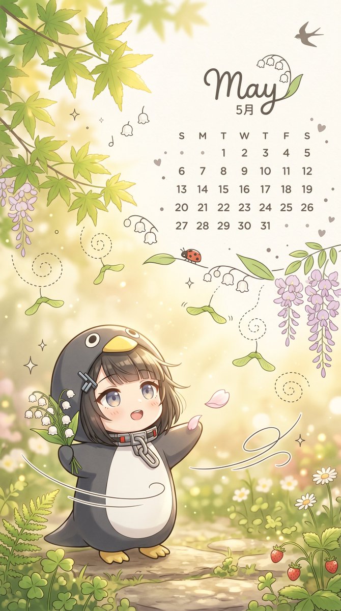 Whimsical May Garden Calendar Wallpaper - AI image template preview
