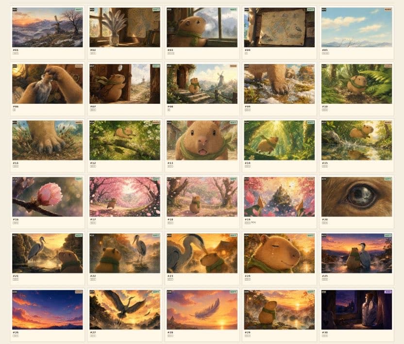 30-Frame Ghibli-Style Storyboard Sheet - AI image template preview