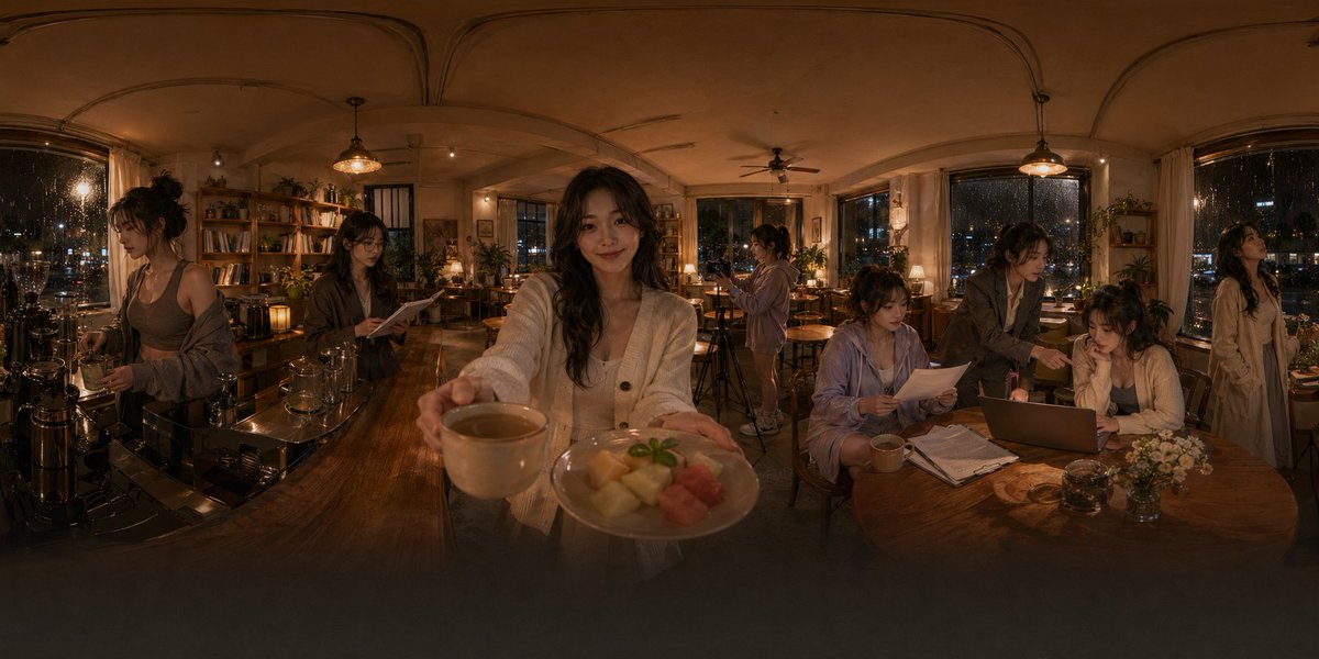 Rainy Night Café 360 Panorama - AI image template preview