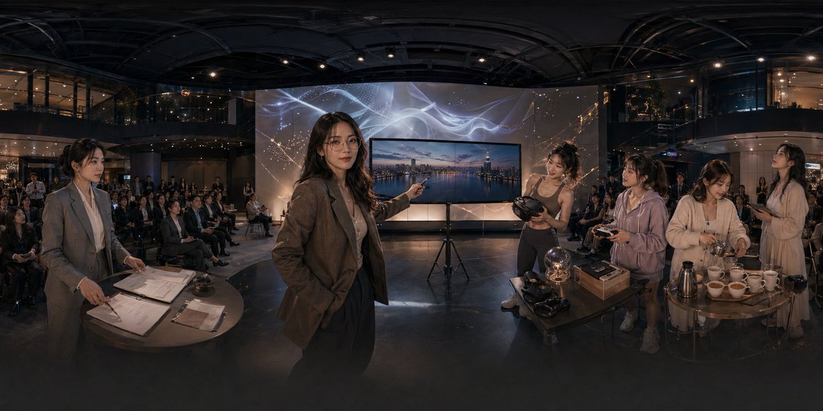 Panoramic Tech Event Atrium Scene - AI image template preview