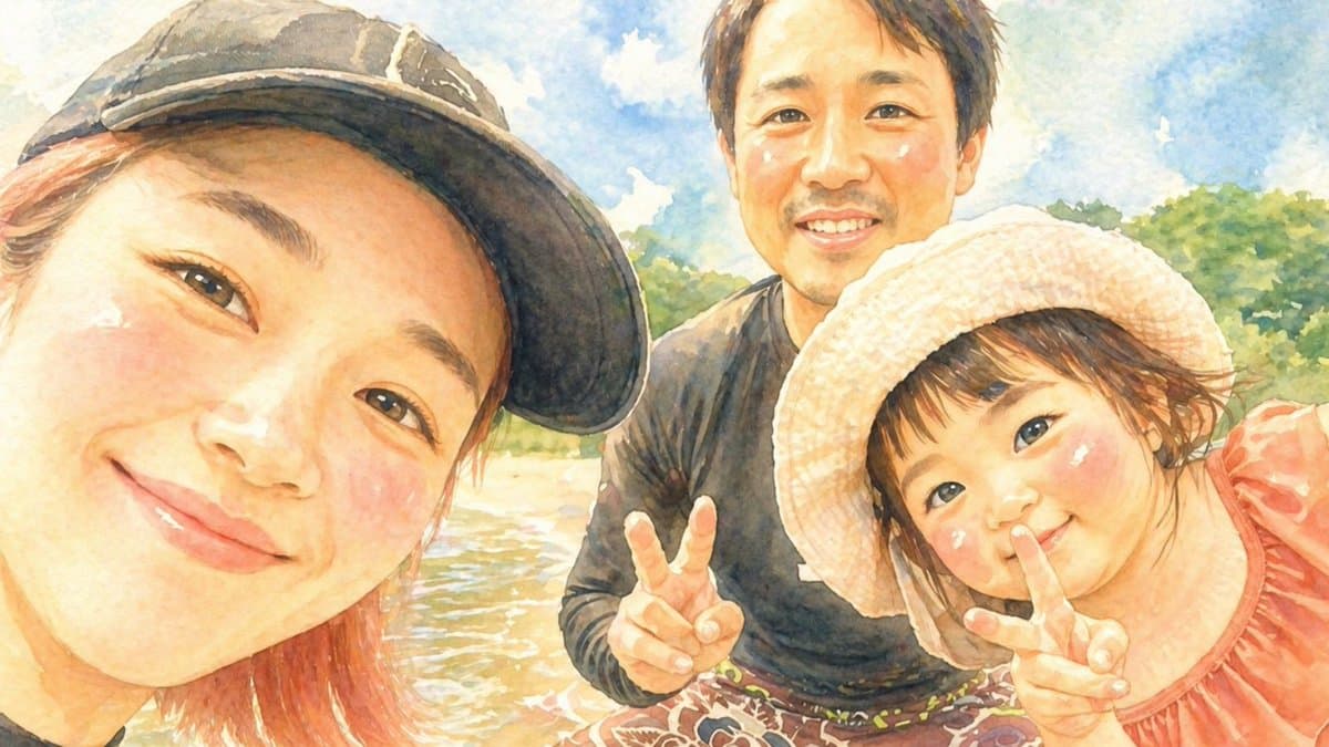 Watercolor Family Riverside Selfie - AI image template preview