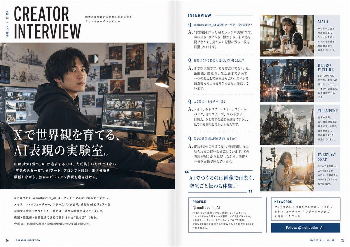 Japanese Creator Interview Magazine Spread - AI image template preview