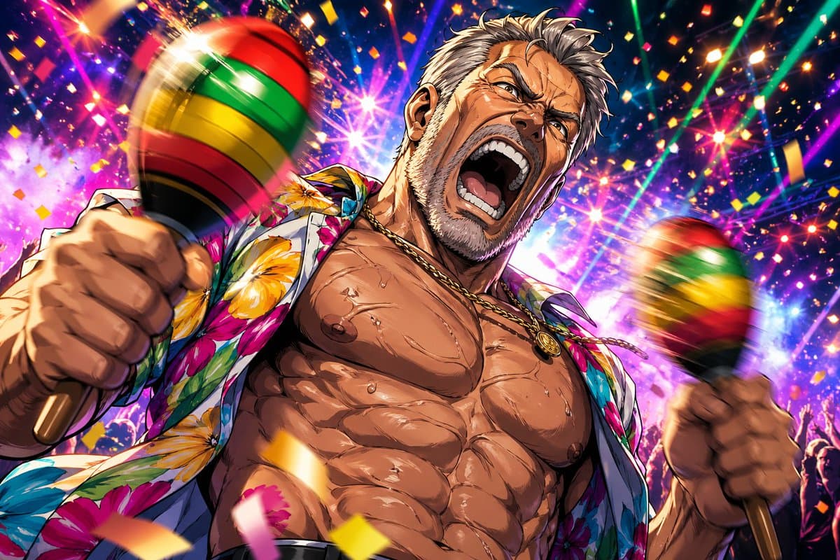 Muscular Party Man with Maracas - AI image template preview