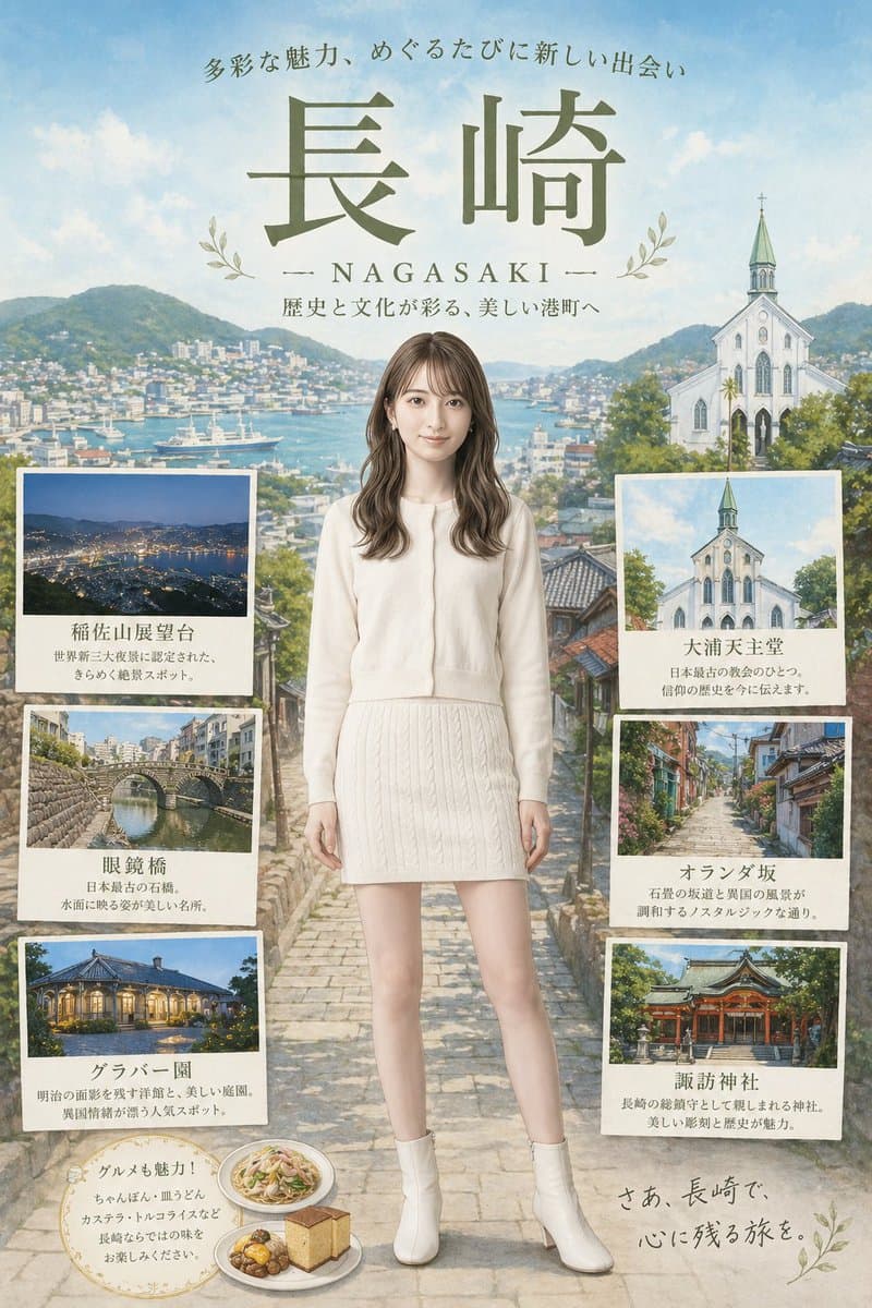 Nagasaki Travel Poster with Central Woman - AI image template preview