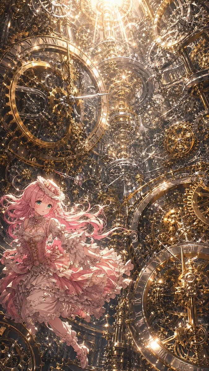 Anime Girl in a Golden Clockwork World - AI image template preview