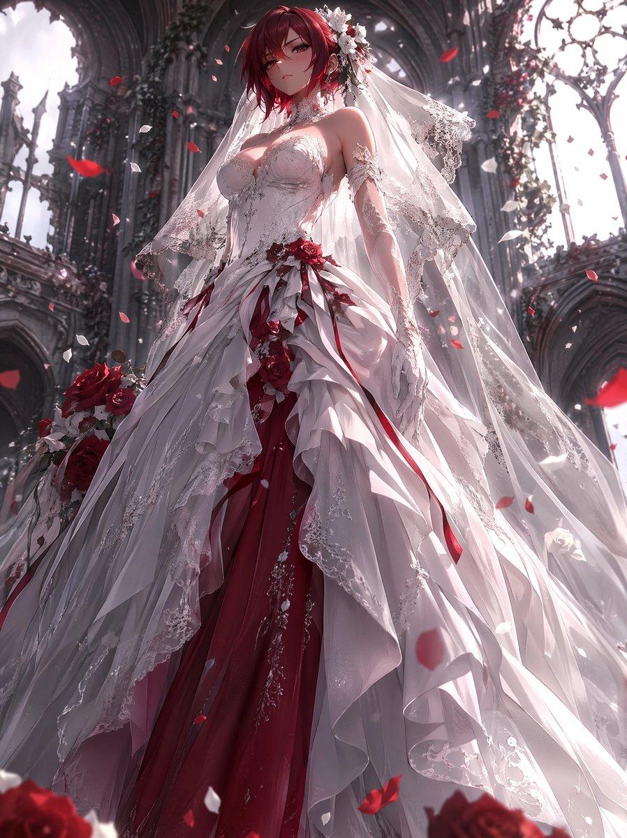 Crimson Accent Gothic Bridal Gown - AI image template preview