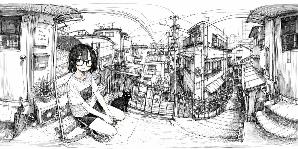 Ink 360 Panorama of Tokyo Backstreet - AI image template preview