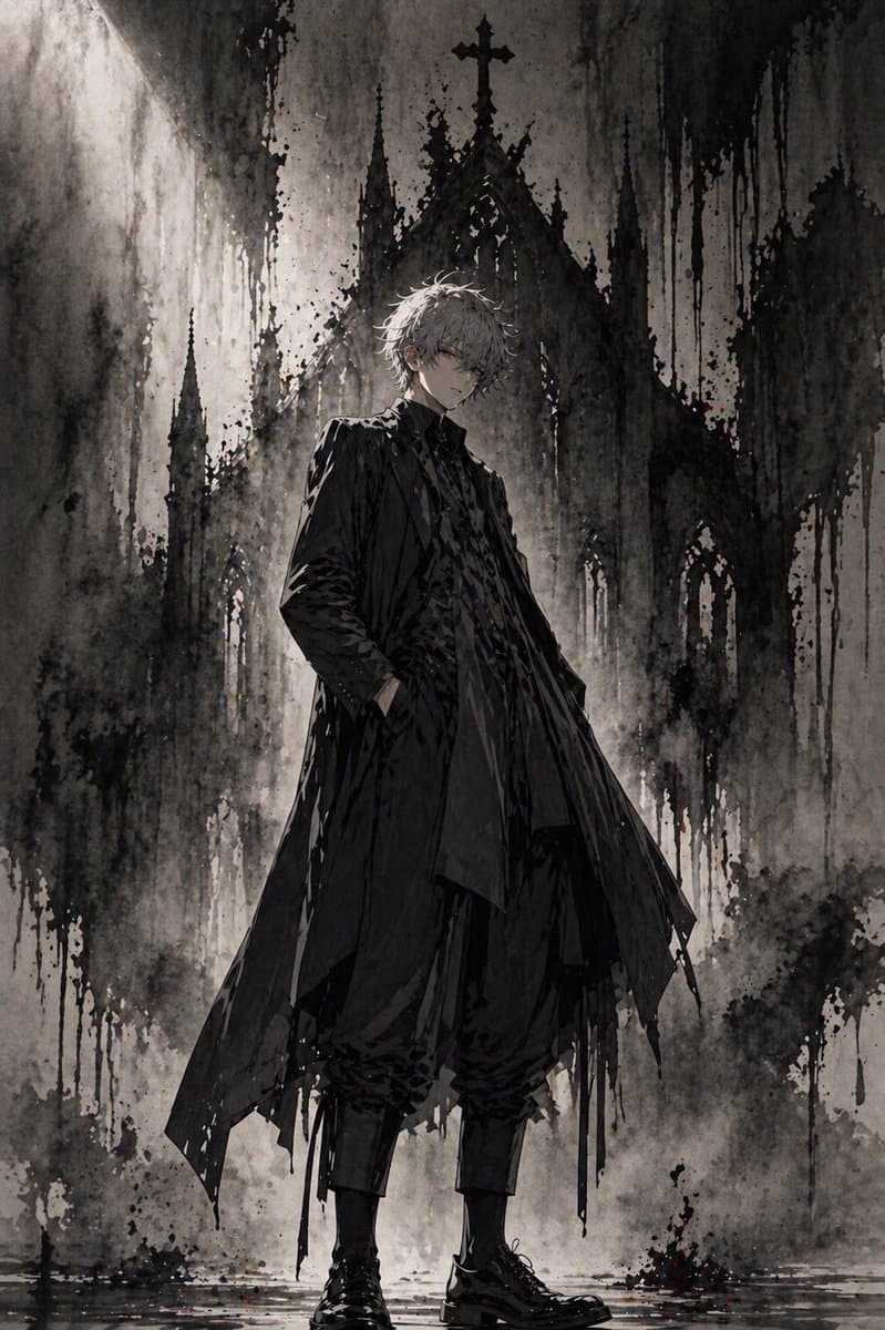 Gothic Anime Figure Before Cathedral - AI image template preview
