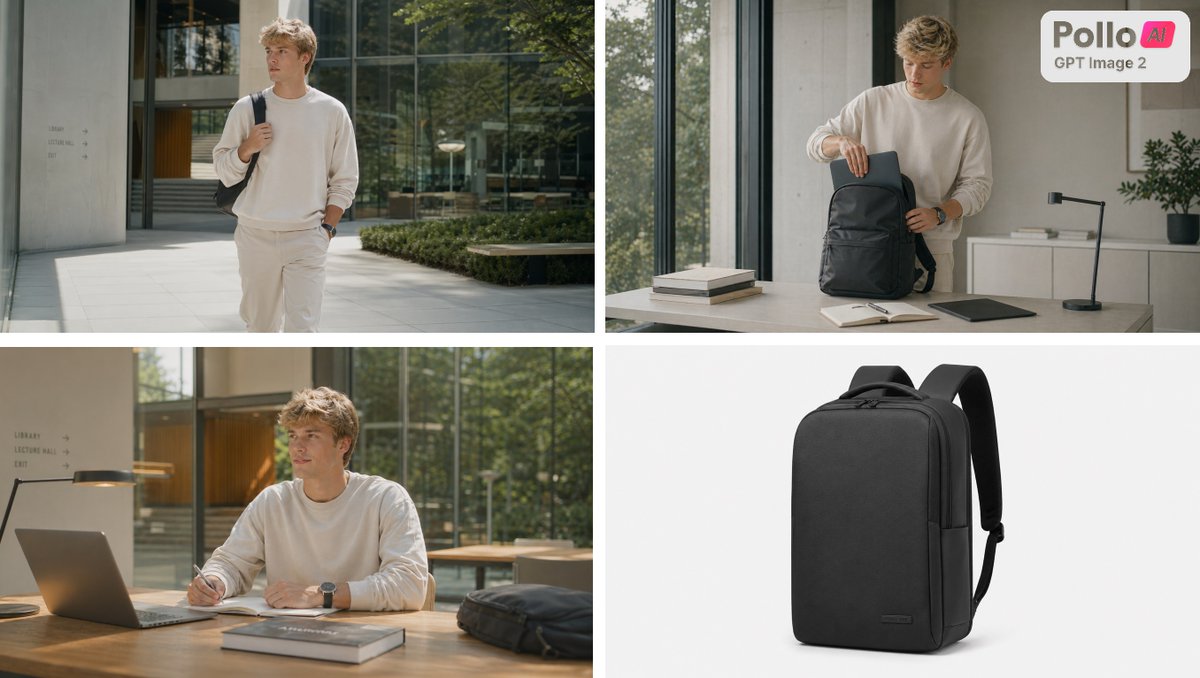 Four-Panel Backpack Lifestyle Ad - AI image template preview