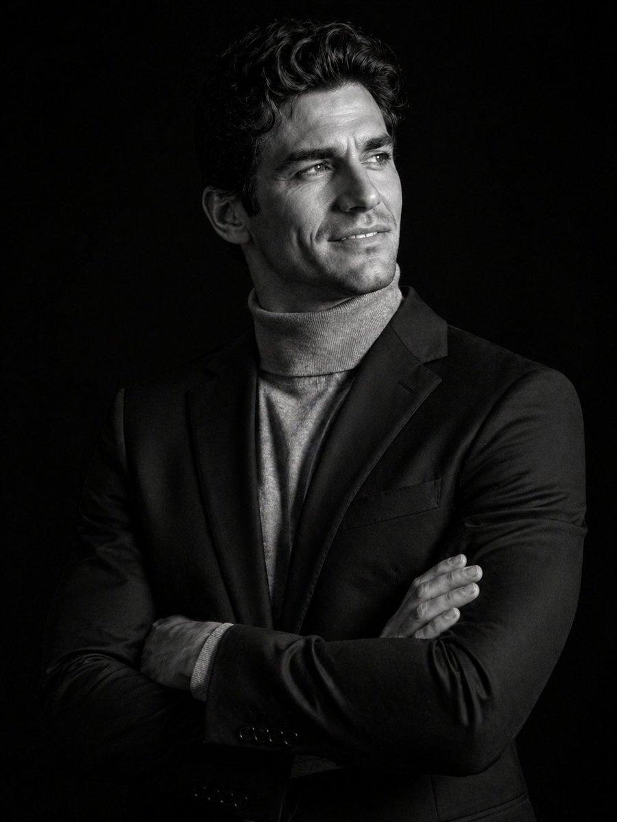 Cinematic Black and White Studio Portrait - AI image template preview