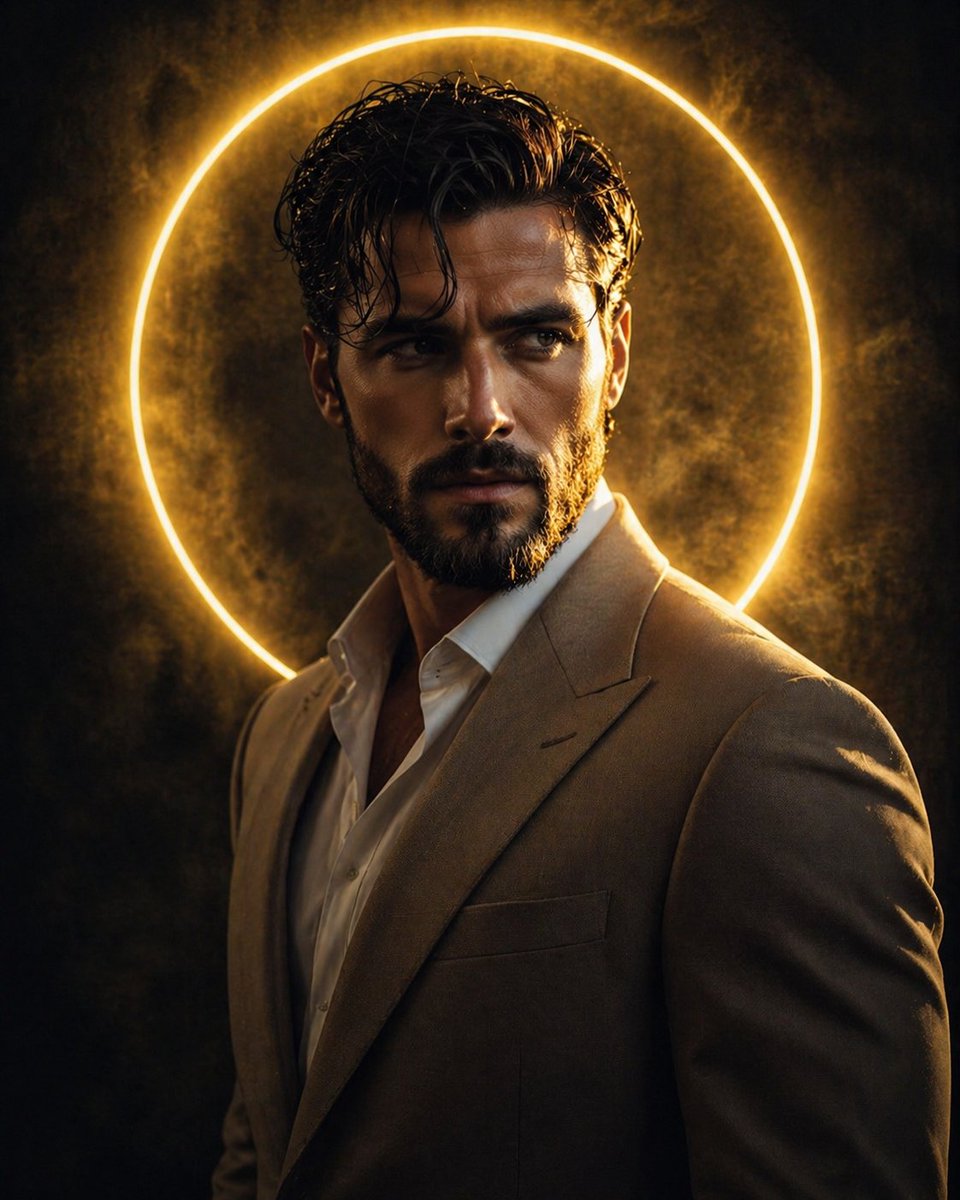 Cinematic Male Portrait with Neon Halo - AI image template preview