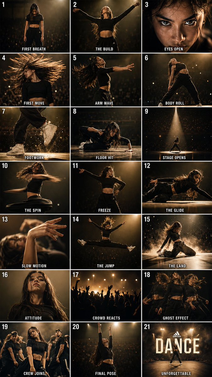 Cinematic Dance Routine Storyboard - AI image template preview