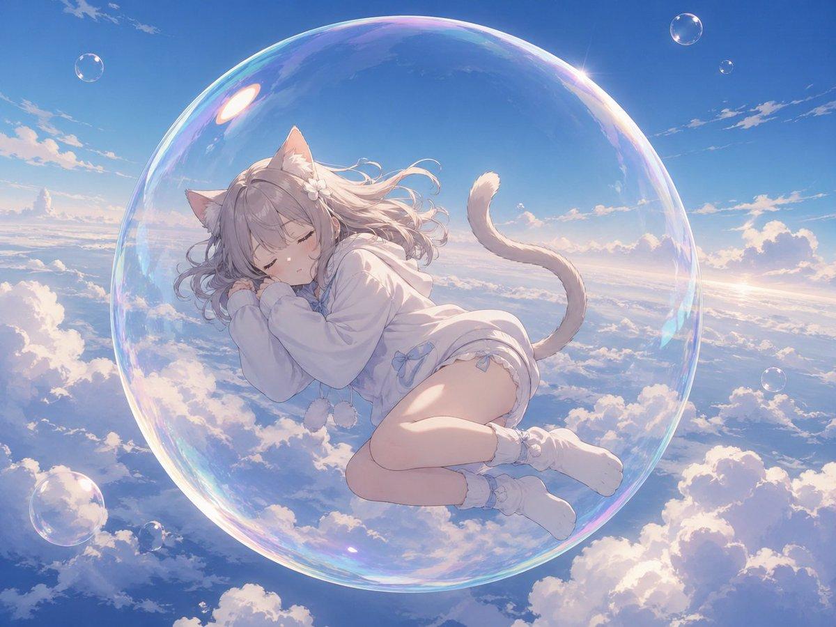 Bubble Cat Sleeping in the Sky - AI image template preview