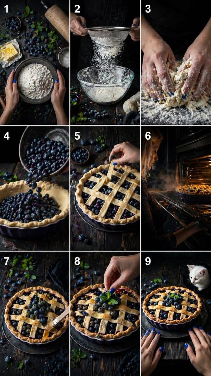 9-Step Rustic Blueberry Pie Collage - AI image template preview