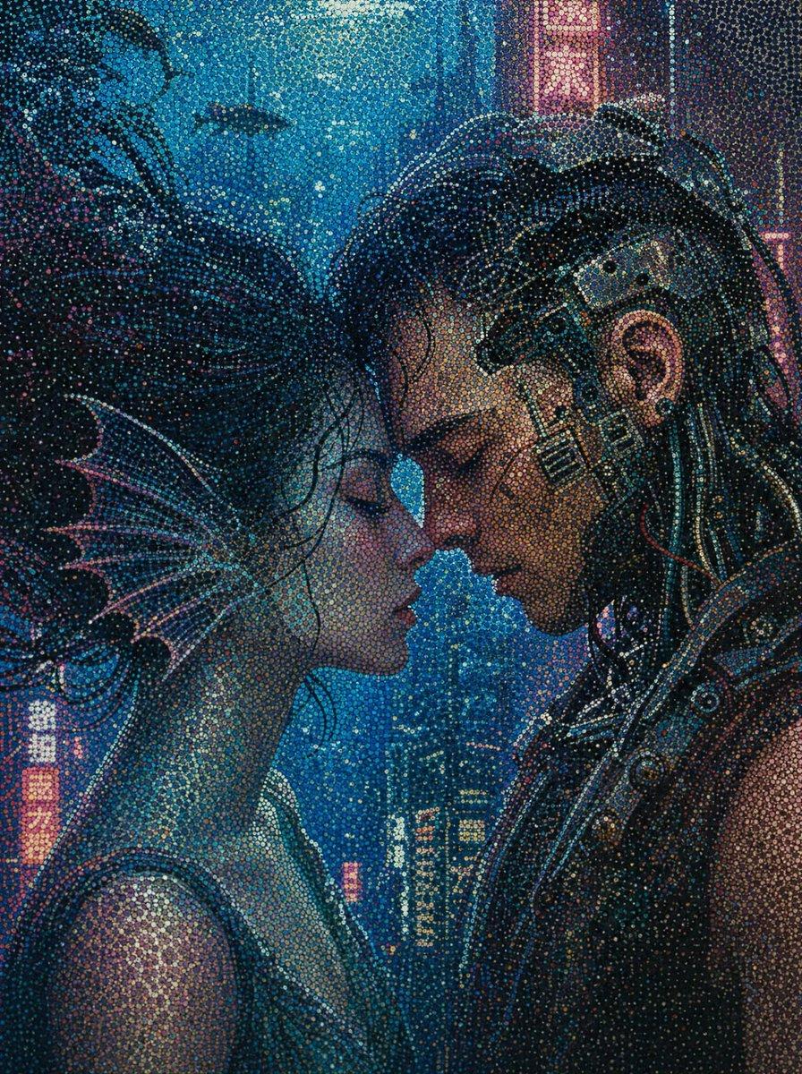 Cyberpunk Dot-Art Near Kiss - AI image template preview