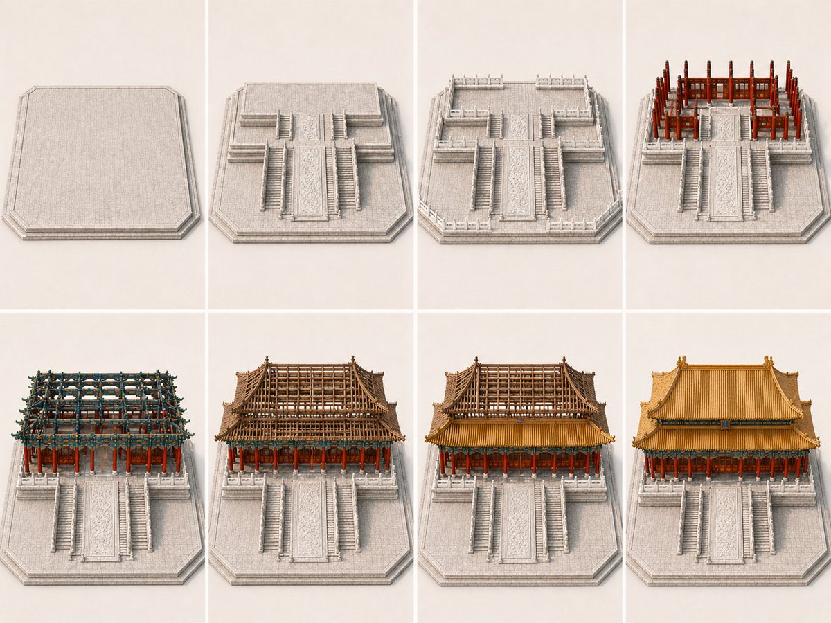 8-Panel Palace Hall Construction Board - AI image template preview