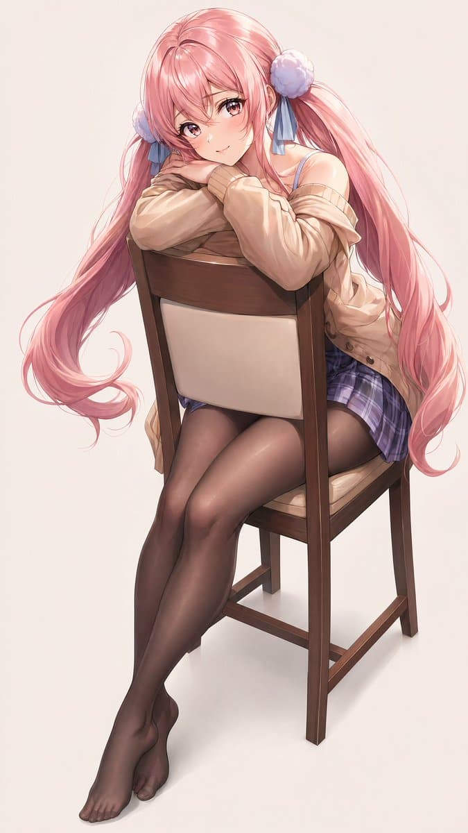 Pink Twin-Tail Anime Girl on Chair preview