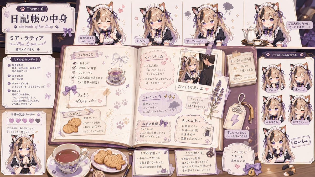 Cat Maid Diary Reference Sheet - AI image template preview