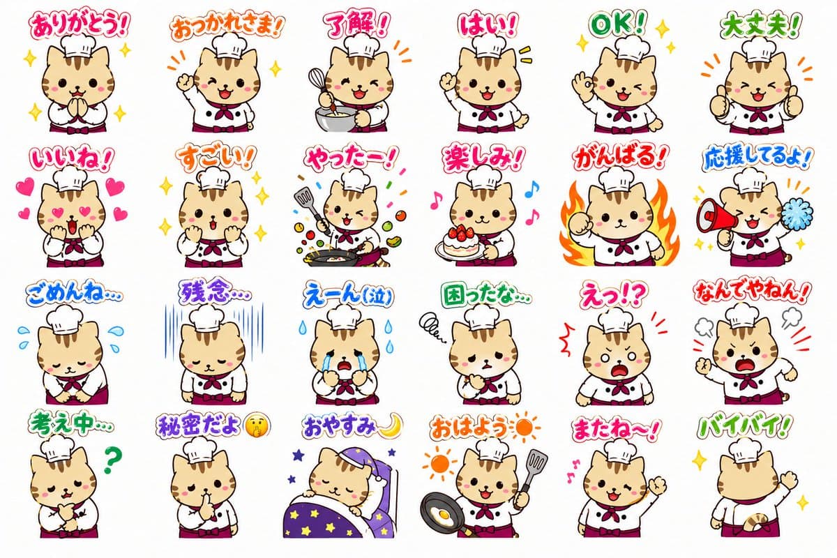 Chef Cat LINE Sticker Sheet - AI image template preview