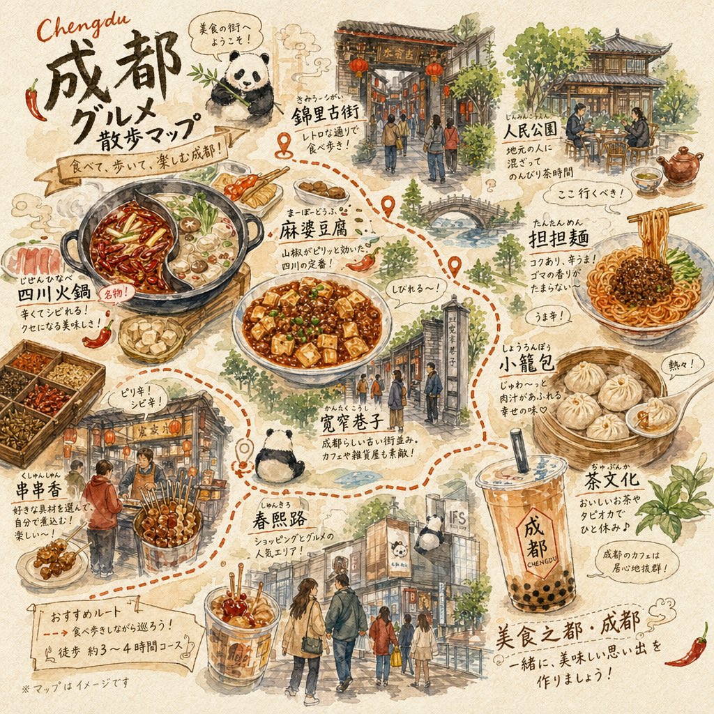 Chengdu Gourmet Walking Map - AI image template preview