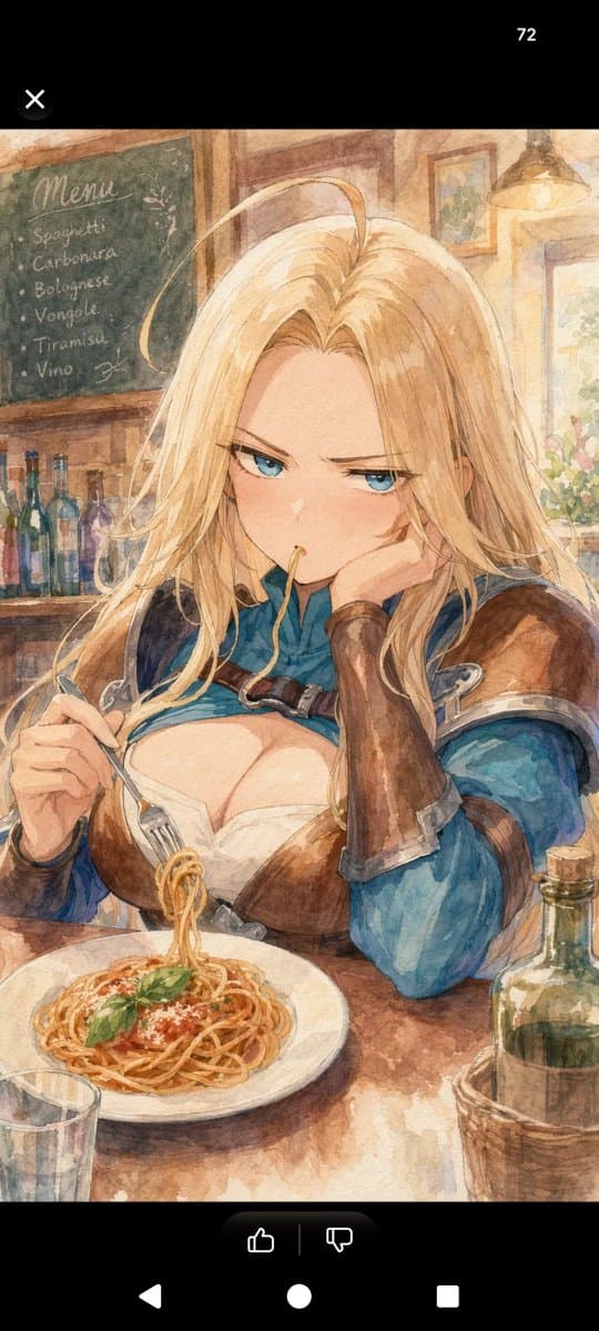 Watercolor Fantasy Heroine at Pasta Cafe - AI image template preview