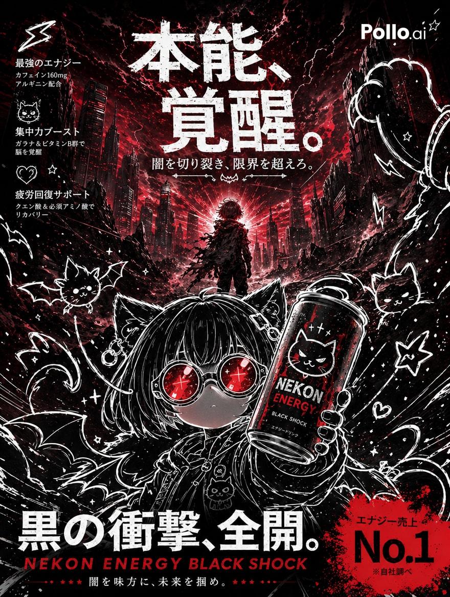 Dark Anime Energy Drink Poster - AI image template preview