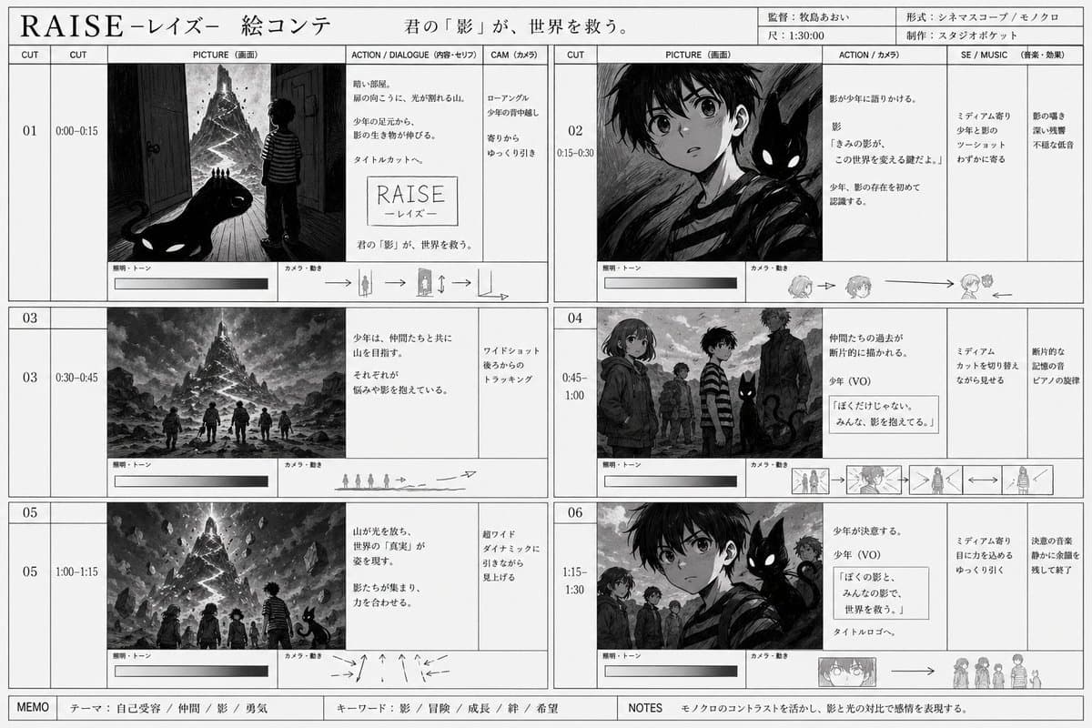 Monochrome Fantasy Storyboard Sheet - AI image template preview