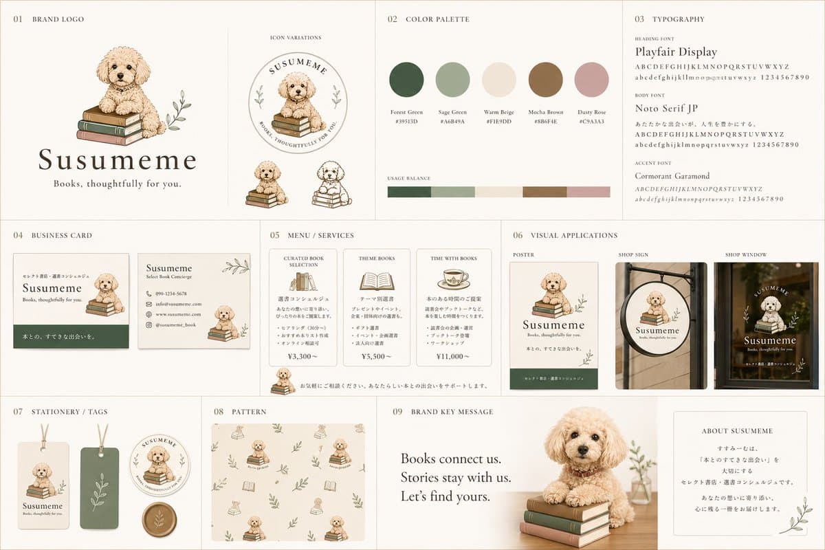 Bookstore Brand Board with Poodle Mascot - AI image template preview
