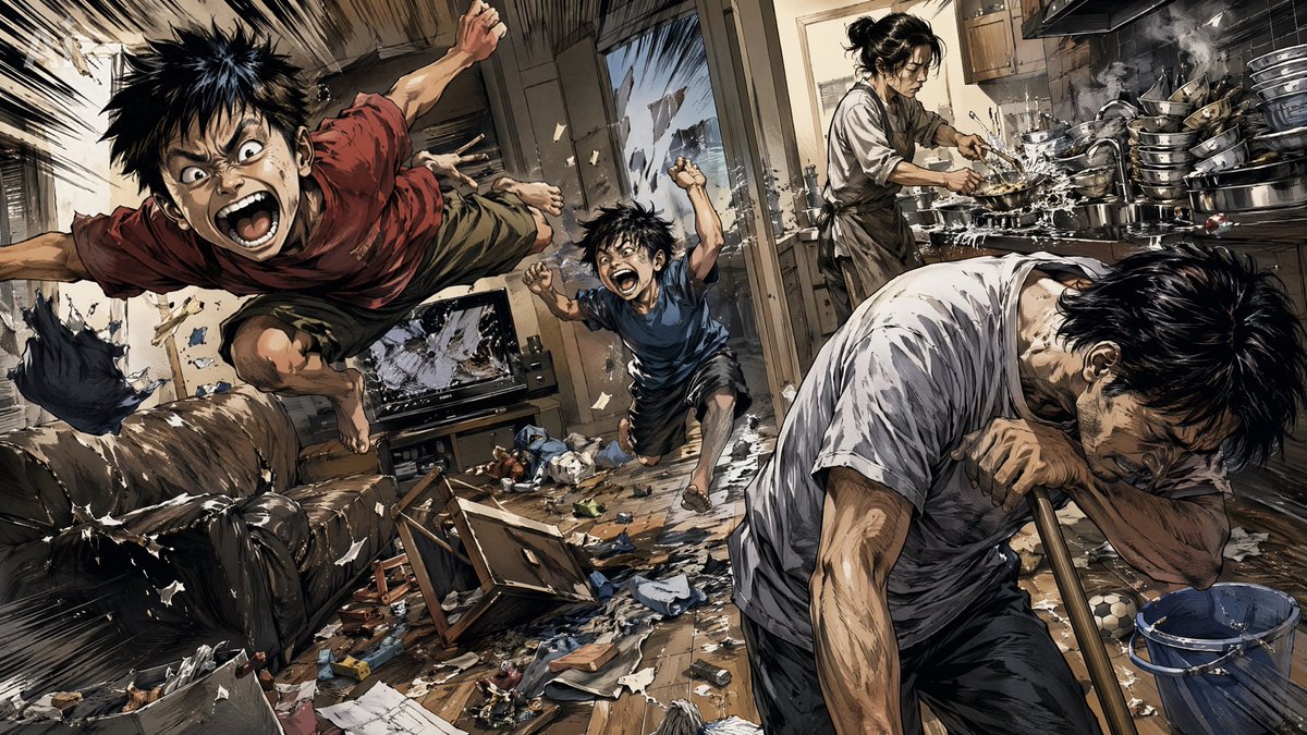 Chaotic Holiday at Home Manga Scene - AI image template preview