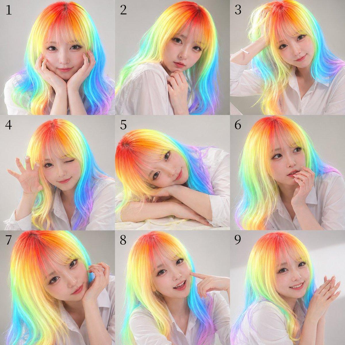Nine-Panel Rainbow Hair Portrait Sheet - AI image template preview