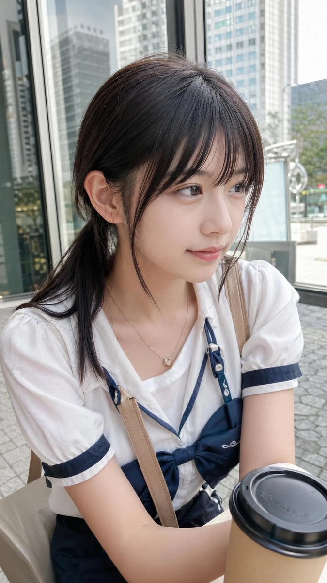 Casual Cafe Portrait in Sailor Blouse - AI image template preview
