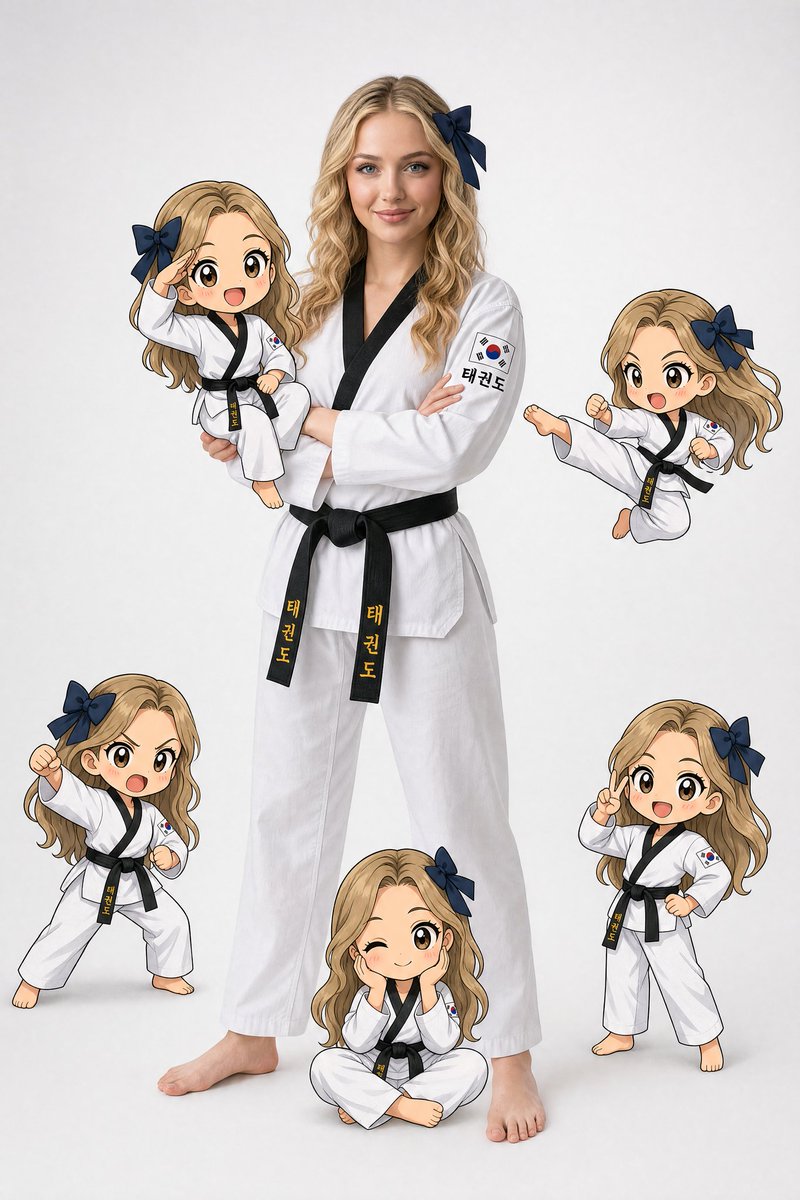 Taekwondo Woman and Chibi Versions - AI image template preview