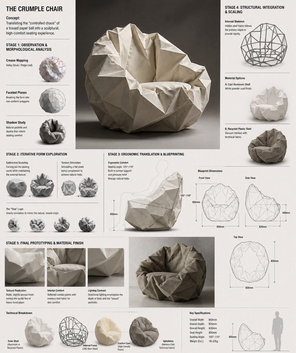 Crumple Paper Furniture Concept Design - AI image template preview
