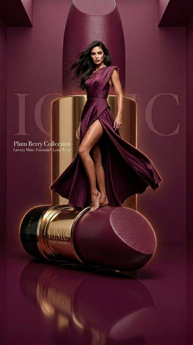 Monochromatic Beauty Lipstick Campaign - AI image template preview