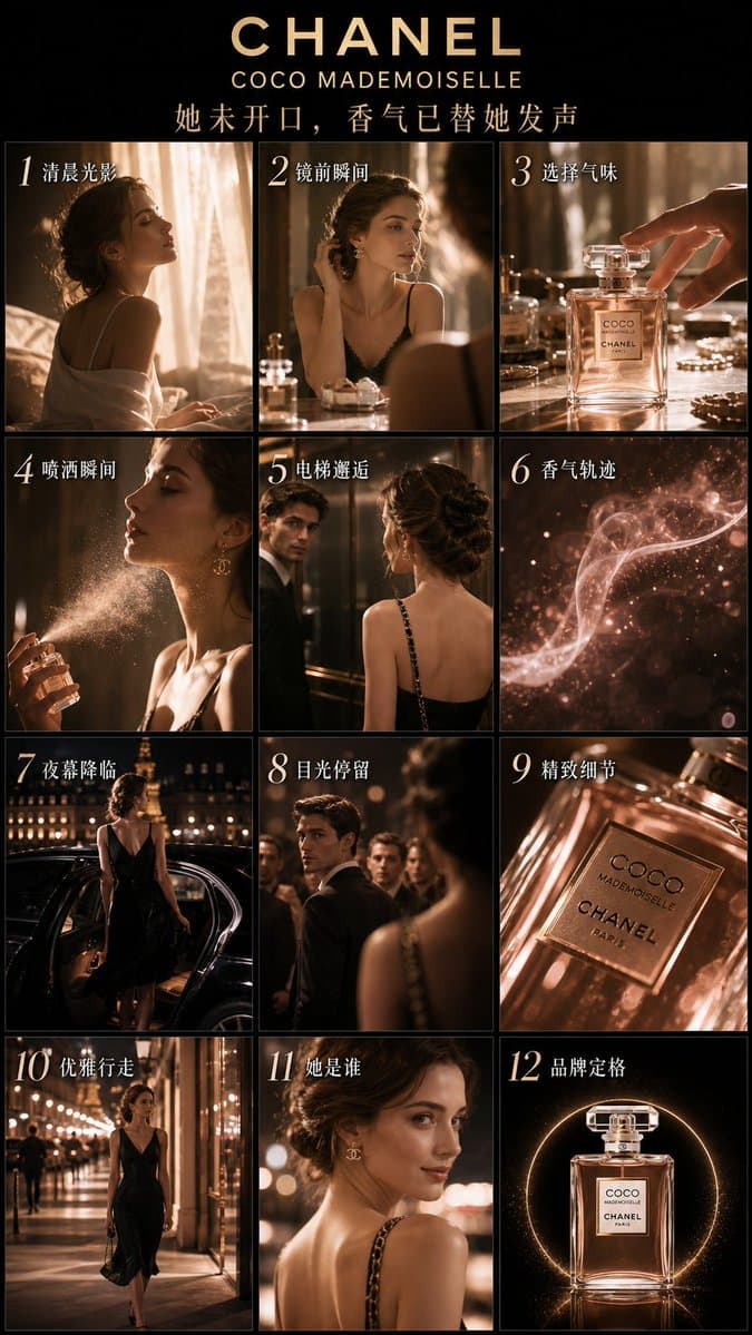 Luxury Perfume Advertising Storyboard - AI image template preview
