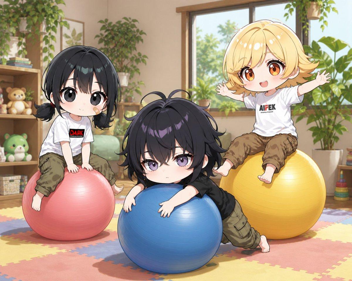Chibi Kids Playing on Exercise Balls - AI image template preview
