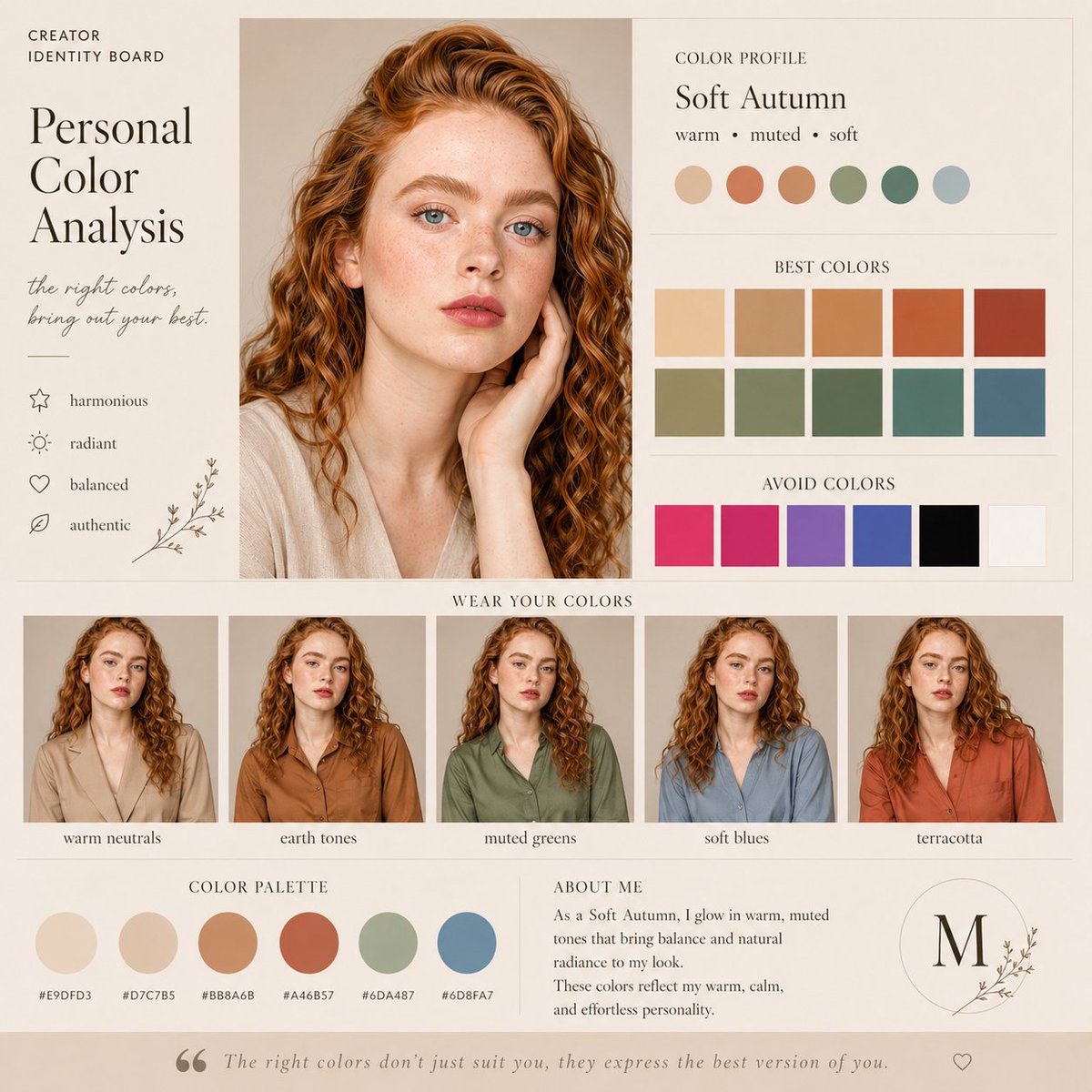 Soft Autumn Personal Color Board - AI image template preview