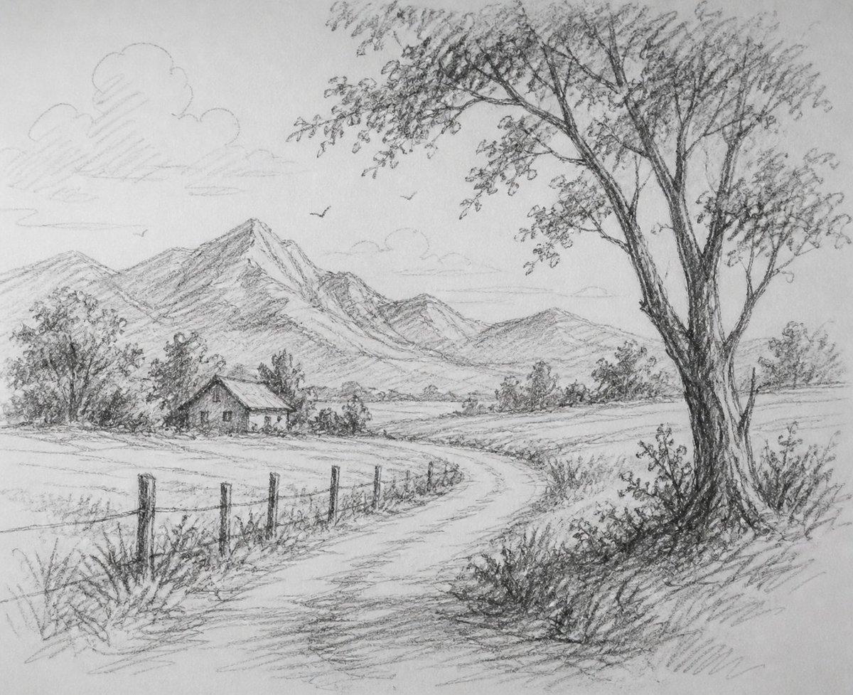 Scribbly Pencil Mountain Landscape - AI image template preview