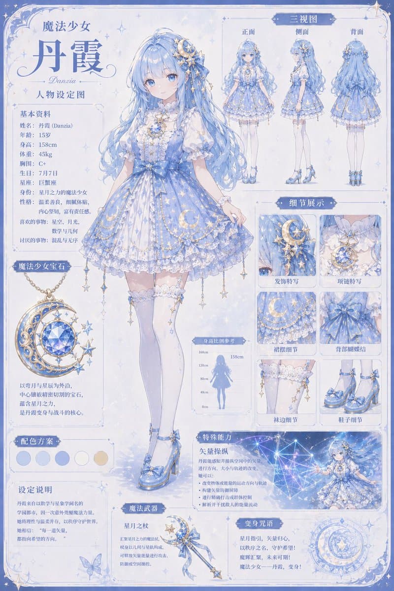 Celestial Magical Girl Reference Sheet - AI image template preview