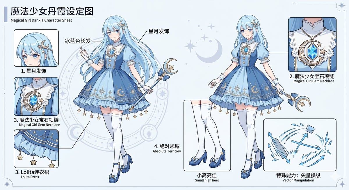 Magical Girl Character Sheet - AI image template preview