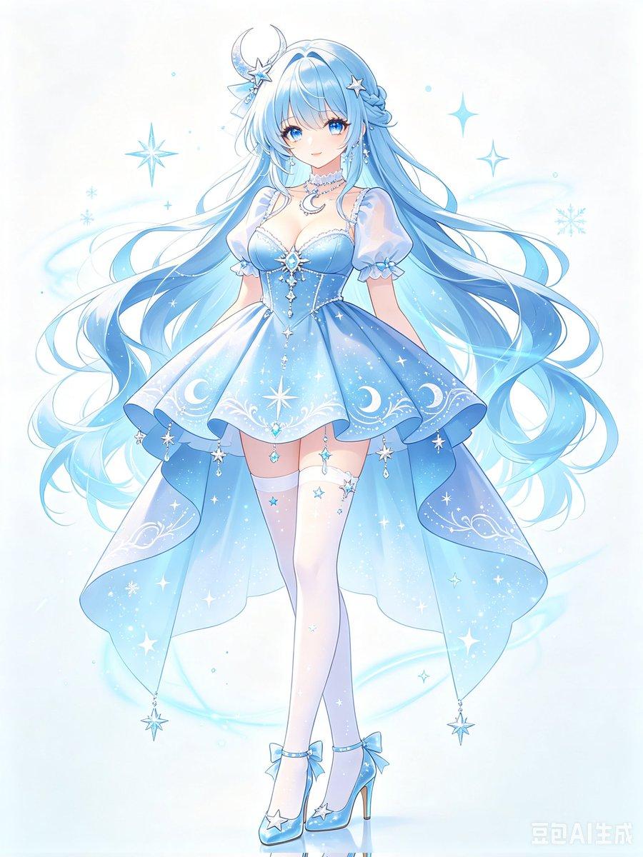 Celestial Blue Anime Princess - AI image template preview