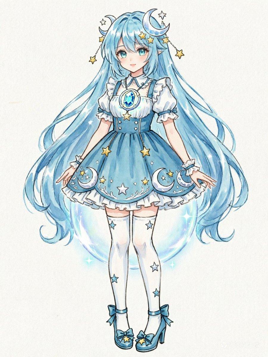 Blue Celestial Anime Girl Design - AI image template preview